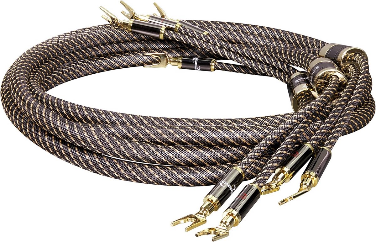 Hoogwaardige Luidsprekerkabel Set met Flexibele Aansluiting en Vergulde Bananenstekkers (2m)