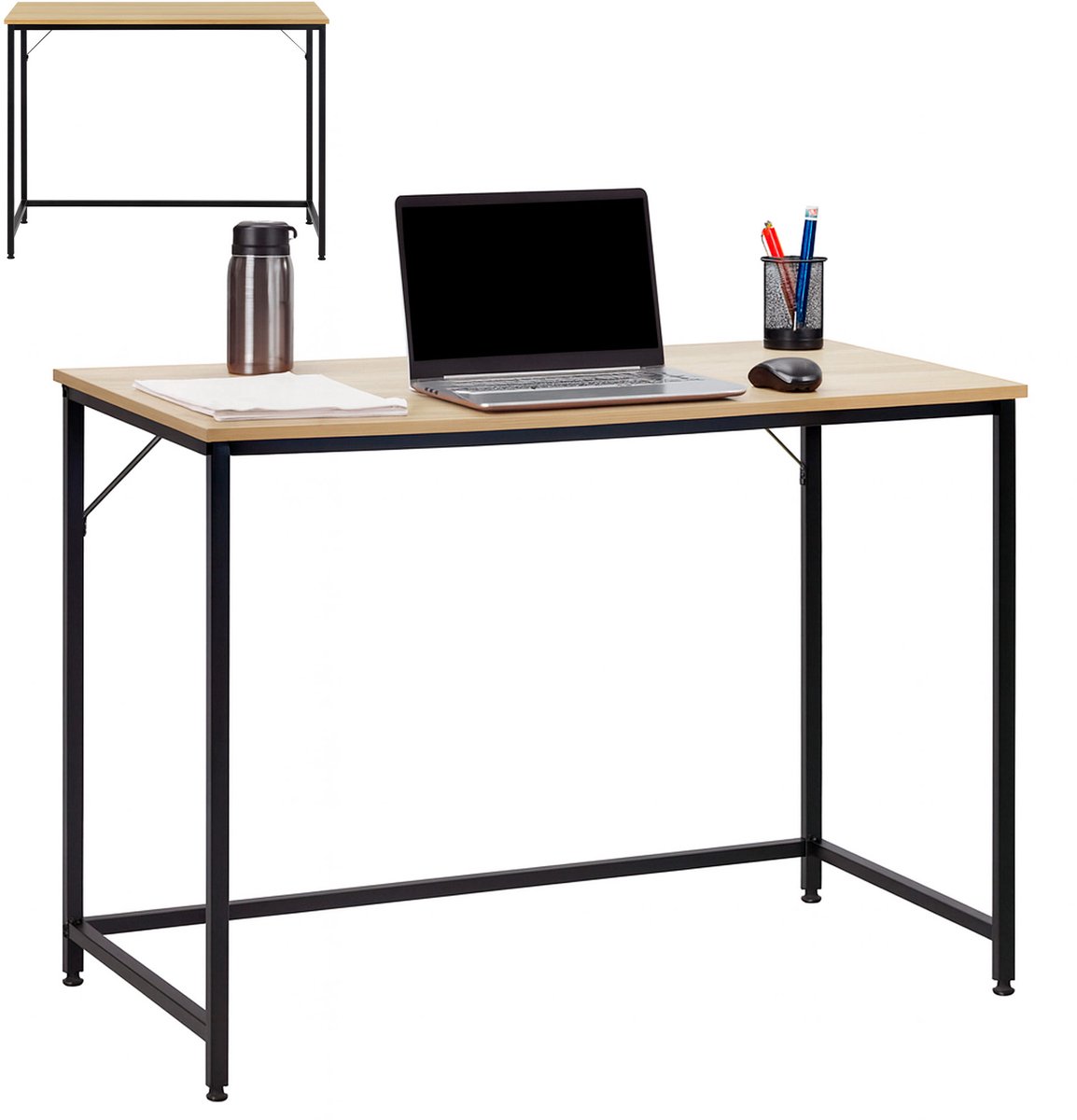 springos Bureau – Werkbureau – Computer Bureau – Bureautafel – Opklapbaar – 100 x 50 x 76 cm – 50 Kg - industriële - Zwart/Naturel