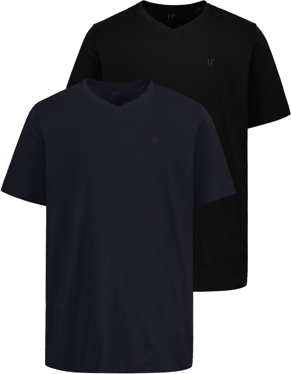 JP 1880 - Heren - T-shirts basic set van 2 V-hals korte mouwen - Zwart - Maat XL