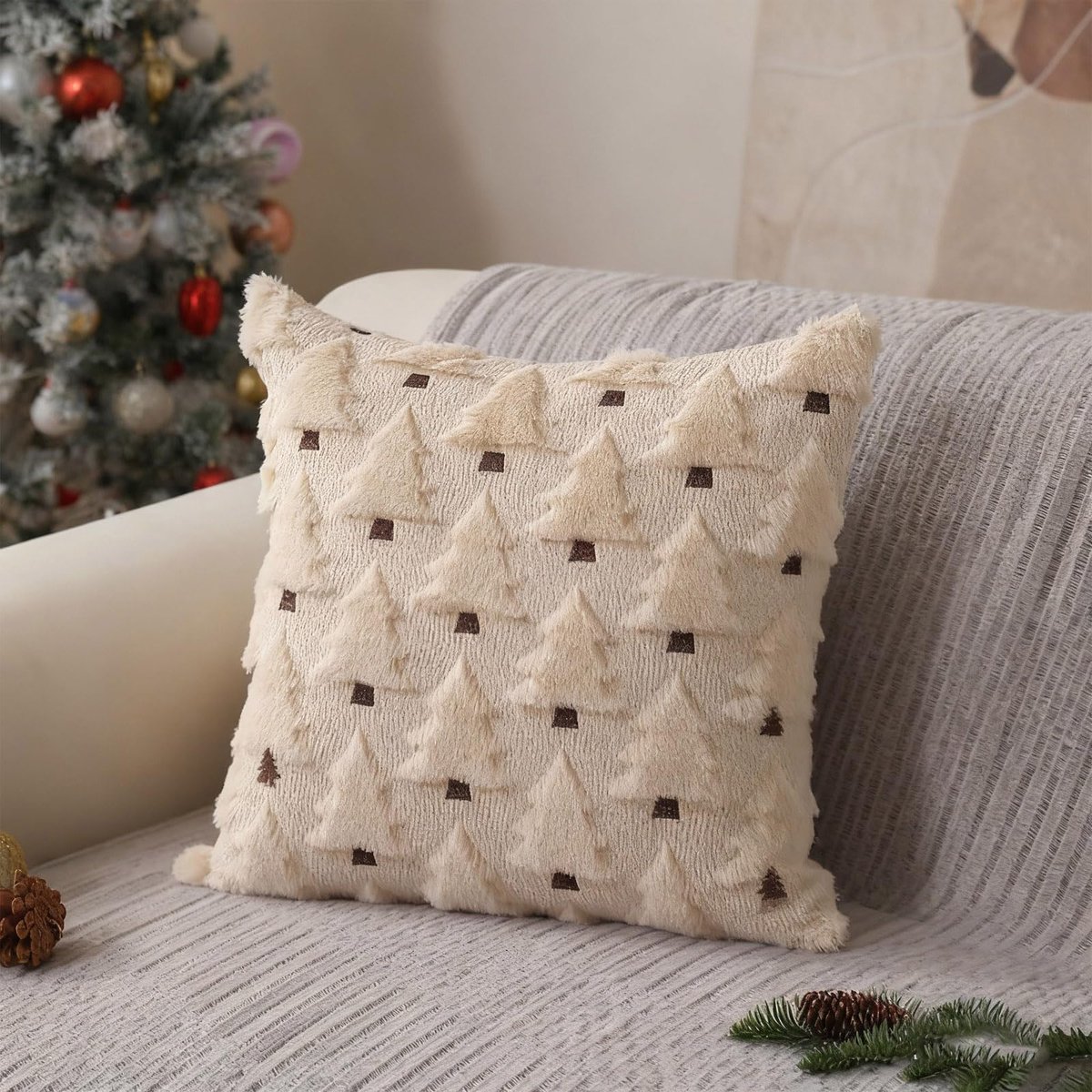 Unyqoos Decoratieve rode kussensloop met kerstthema voor feestelijke bankdecoratie beige