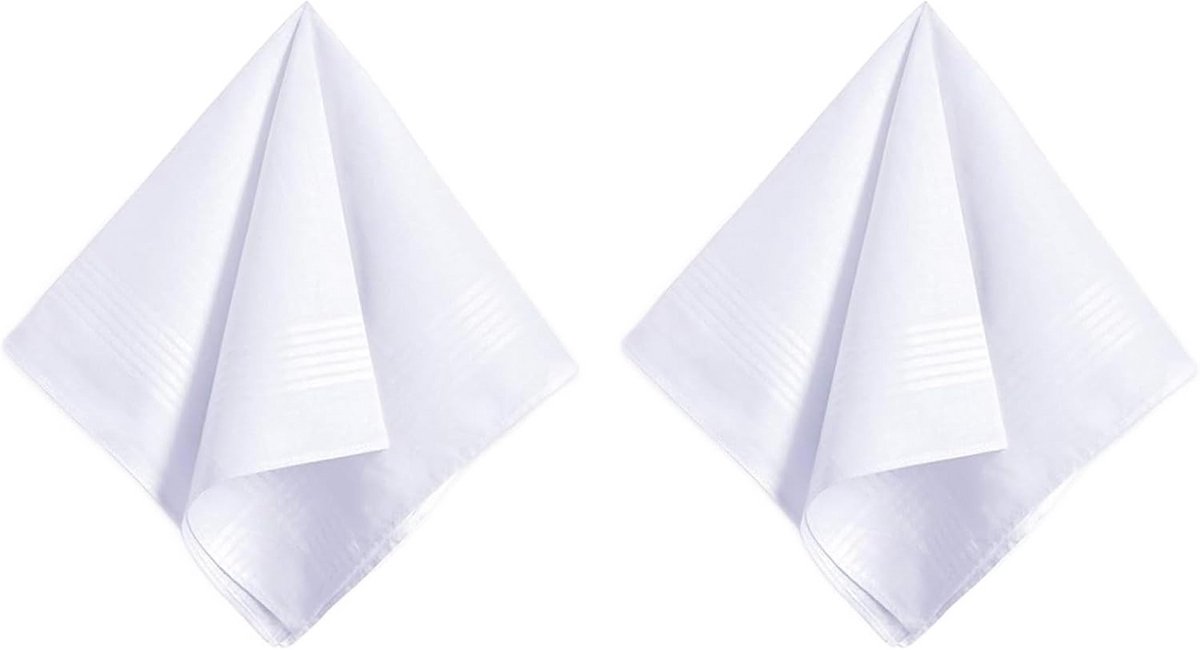 2 Stuks Witte Stoffen Zakdoeken Heren - Katoen & Zijde Effect - Formeel Accessoire 40x40 cm