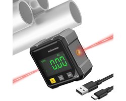 Hoekmeter - Digitale hoekmeter - Digitale Hellingmeter - Magnetische hoekmeter - Digitale hoekmeter met elektronische laser - Kubus inclinometer - Met achtergrondverlichting - Waterpas - Voor tafelzaag - Houtbewerking - Meeteenheid - Zwart