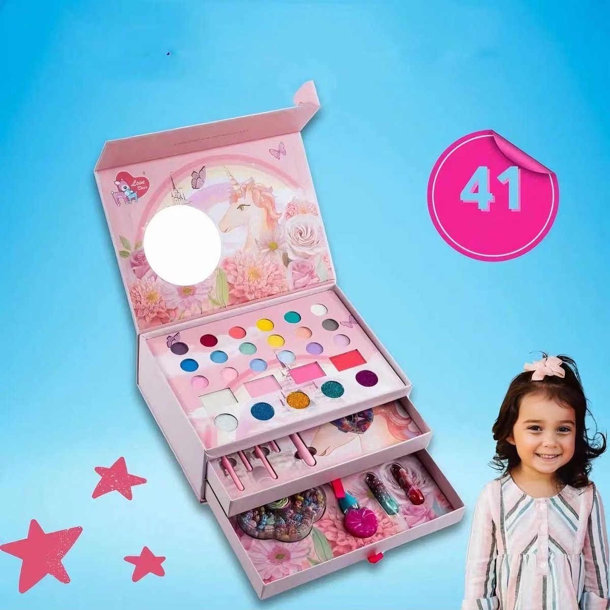 Meedeer 3 In 1 Make-upset voor kinderen-kinder make up meisje-make up kinderen set meisjes-veilige en niet-giftige cosmetica-speelgoedset, meisjes, kerstcadeau, verjaardag, 4,5,6,7...12 jaar — afbeelding 8