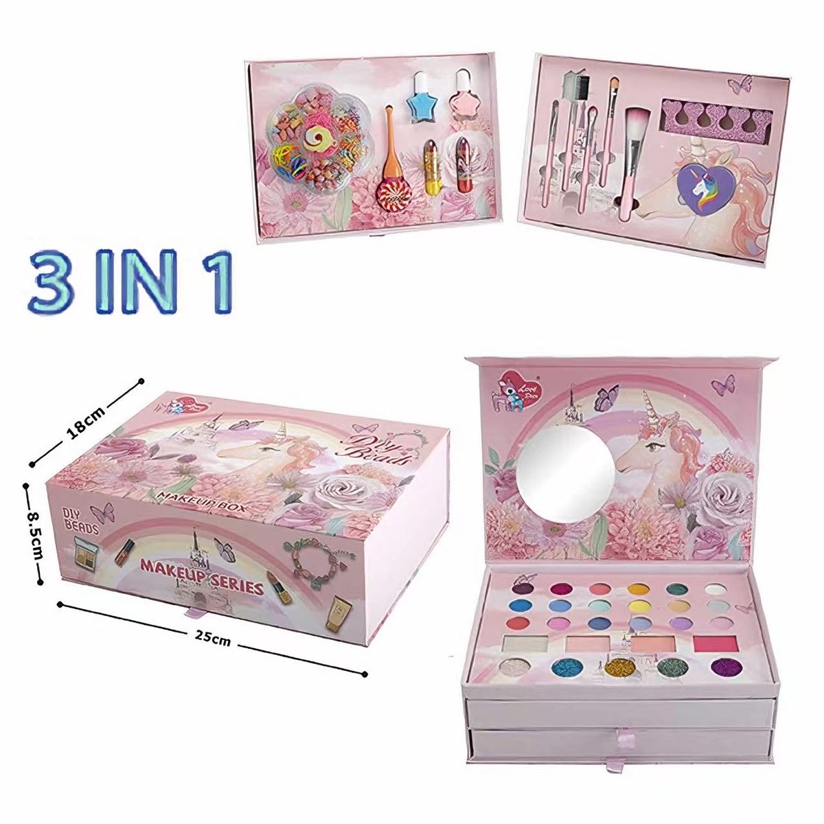 Meedeer 3 In 1 Make-upset voor kinderen-kinder make up meisje-make up kinderen set meisjes-veilige en niet-giftige cosmetica-speelgoedset, meisjes, kerstcadeau, verjaardag, 4,5,6,7...12 jaar — afbeelding 6