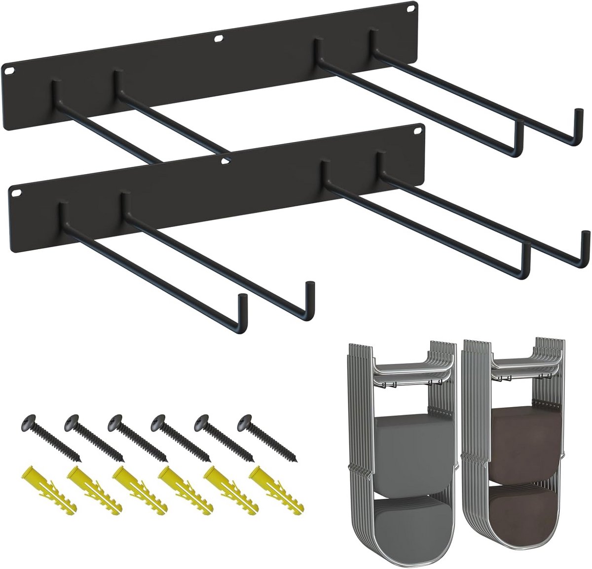 Opbergrek voor klapstoelen - Ruimtebesparende Organizer voor Garage en Tuin - Heavy-Duty Wandmontagehanger - Belastbaar tot 240 lbs