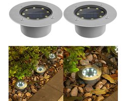 2 Decoratieve grondlampen op zonne-energie voor buiten, voor de binnenplaats, de tuin of de villa, waterdichte inbouwlampen voor huishoudelijk gebruik, LED-gazonverlichting - wit licht