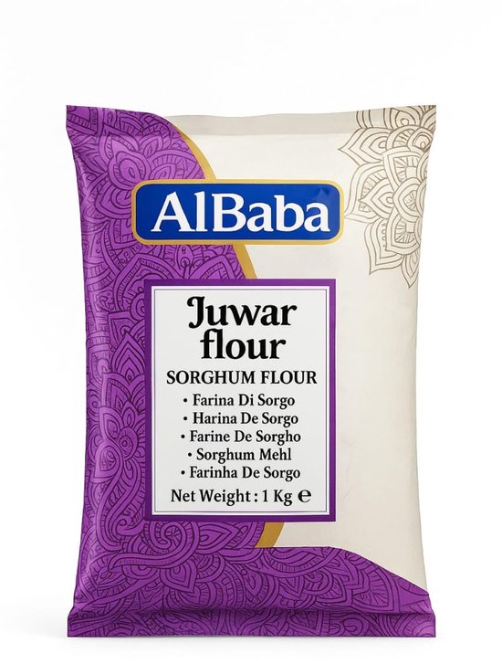 Alibaba Juwar Flour 1kg Glutenvrije Sorghummeel - Farina di Sorgo | Ideaal voor roti, brood, gebak en pannenkoeken | Fijngemalen gierstmeel voor gezond koken en bakken met Kajal-stickers