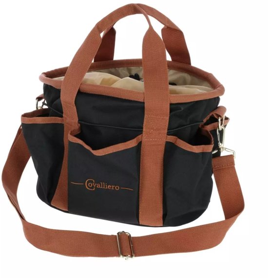 Covalliero Poetskoffer Paard - 28 x 20 x 22 cm - Paardenverzorging - Paardentas met 6 Buitenvakken, Afneembare Schouderriem en Ritssluiting - Zwart