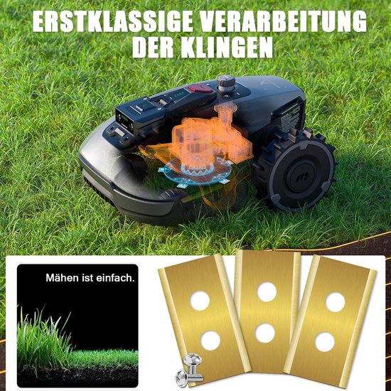 Titanium vervangingsmessen - 36 stuks - Geschikt voor Mammotion Luba en YUKA series robotmaaiers - Inclusief hoogwaardige schroeven - Dubbelzijdig bruikbaar, duurzaam - Tuinonderhoud en gazonverzorging - Goud van Siellafyl — afbeelding 3