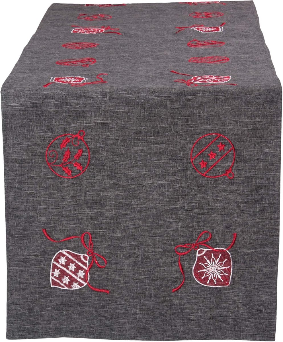 Moderne Grijze Tafelloper met Geborduurde Details, 40x160 cm