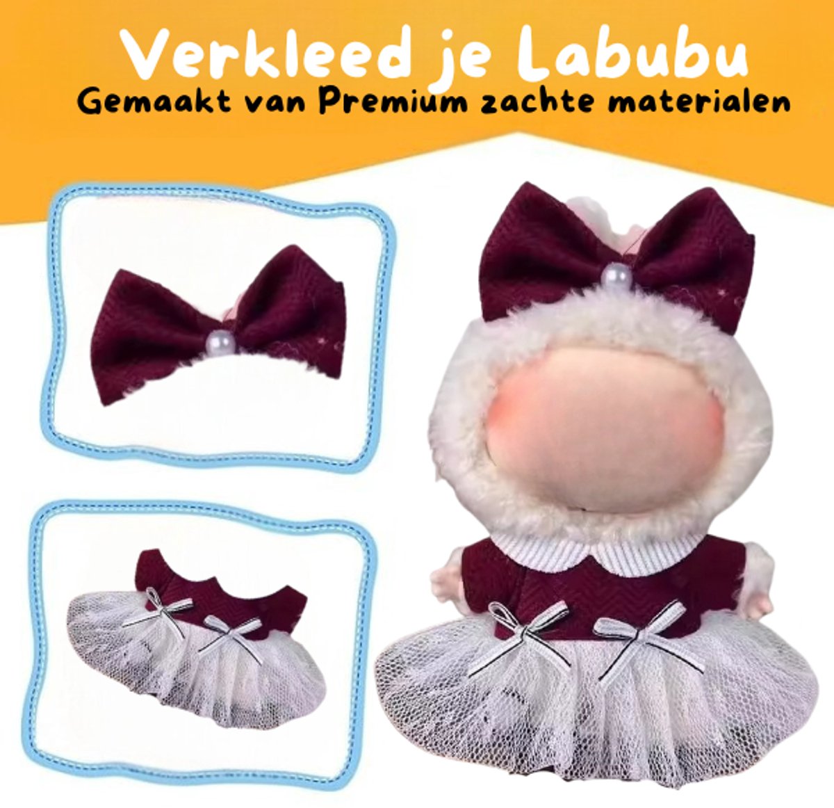 Donkerrode Poppenkleding - Met Jurkje & Strikje - Cute Geschikt voor Labubu