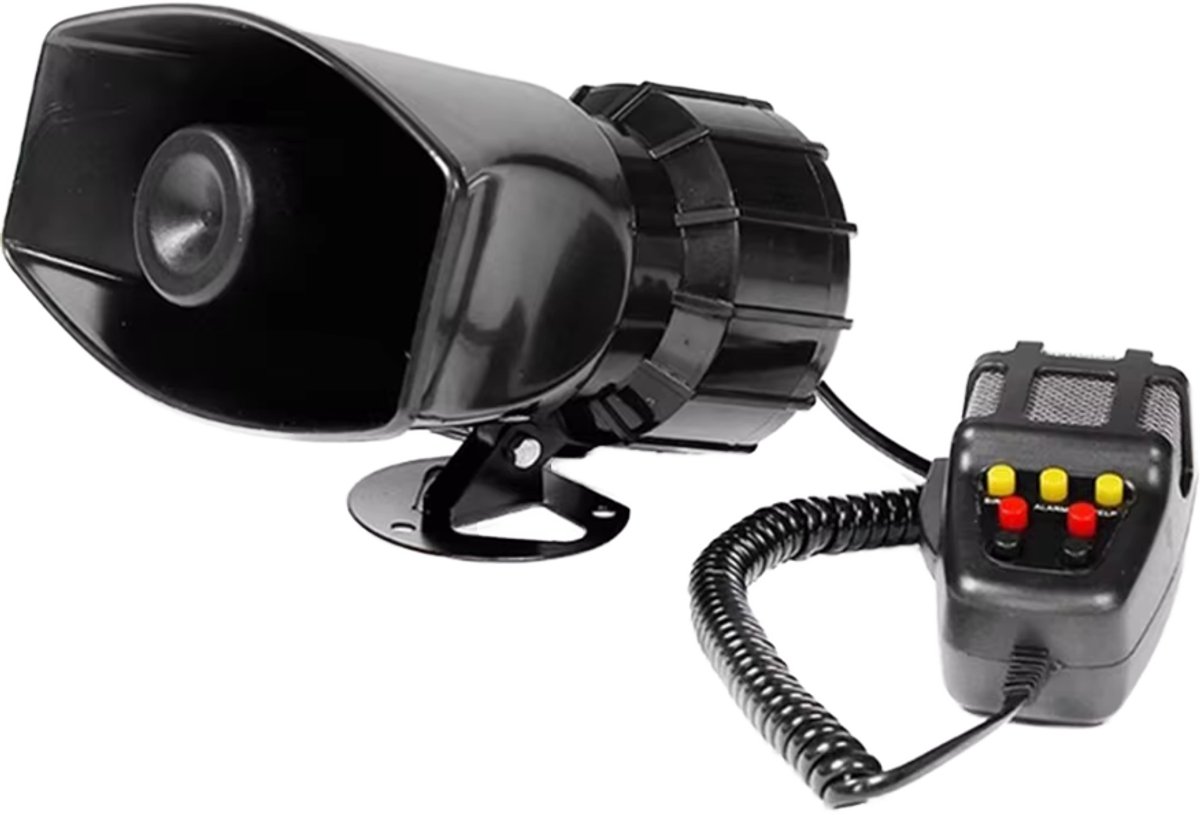 Megafoon 12V met Sirene – 110 dB t/m 150 dB Alarm & Luchthoorn – 5 Tonen – Inclusief Microfoon – Zwart