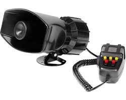 Megafoon 12V met Sirene – 110 dB t/m 150 dB Alarm & Luchthoorn – 5 Tonen – Inclusief Microfoon – Zwart