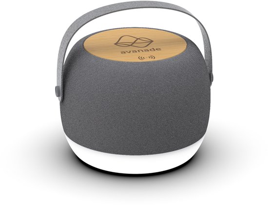 Bamboe Bluetooth speaker 3-in-1 met LED sfeerverlichting en draadloos opladen, compact en duurzaam design