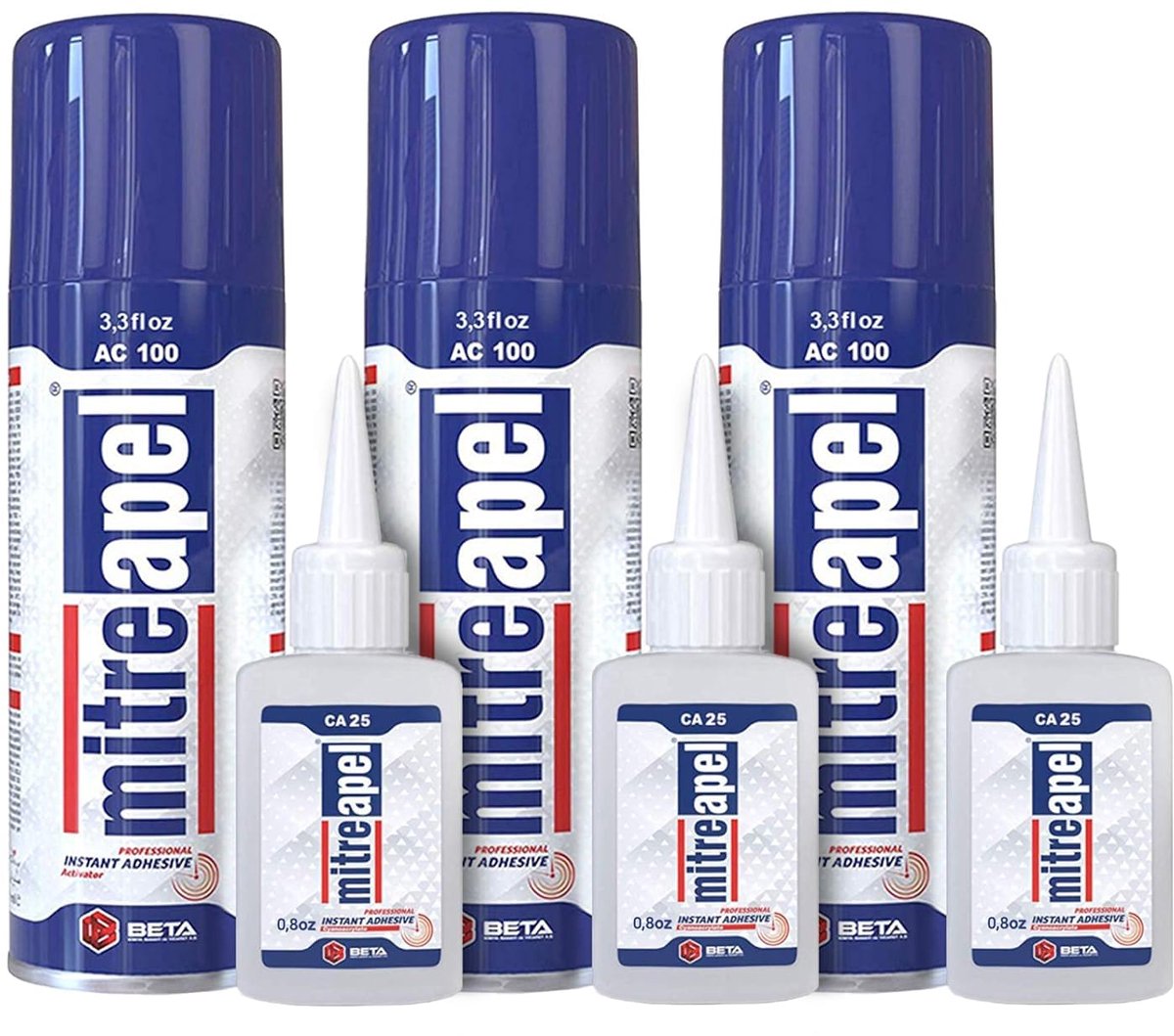 Mitreapel Secondelijm met Activator – 100 ml – 3 stuks – Superlijm – Sterke Secondelijm – Snelle en Betrouwbare Reparaties in Seconden - Twee-componentenlijm - Super Glue Instant Adhesive with Activator