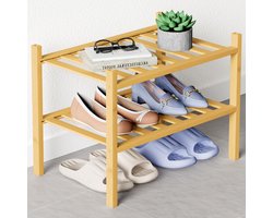 Homaxy - Schoenenrek (2 niveaus) - Bamboe Schoenenrek - Voor 9 paar schoenen- 68x28x33cm - Bamboe - Houtkleur