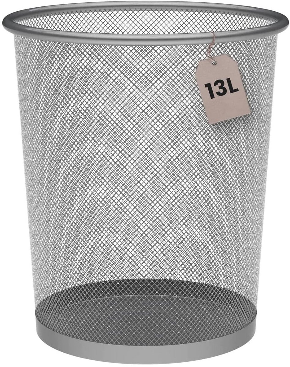Ronde metalen prullenbak 13 liter - Ideaal voor kantoor, badkamer en keuken