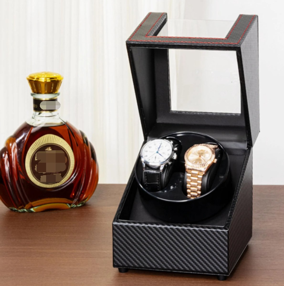 Automatische opwindkast, dubbele automatische opwindkast, geschikt voor automatische mechanische horloges, horlogekast, ultrastille motor, biedt plaats aan twee horloges.