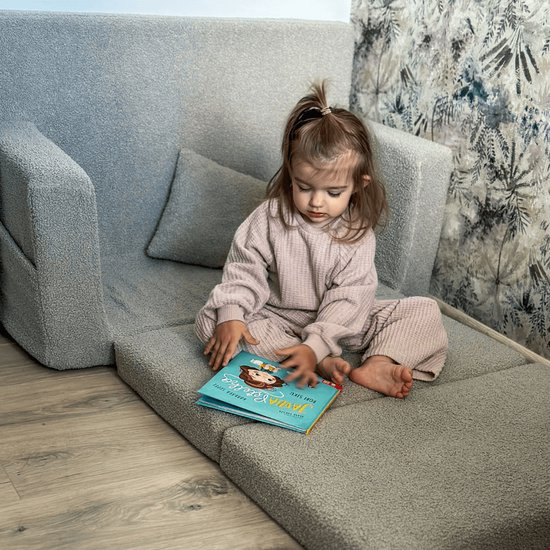 Flumi opvouwbare mini kindersofa van teddy stof - zachte kinderbank met uitklapfunctie en afneembare hoes, grijs van Flumi — afbeelding 3