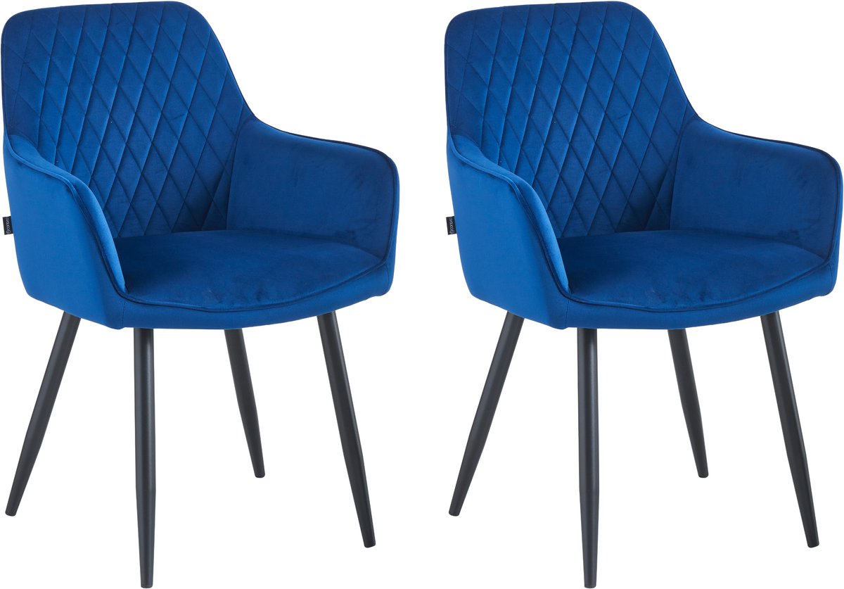 Colenis® - Beverly Eetkamerstoel - Set Van 2 - Blauw - Fluweel - Met armleuning