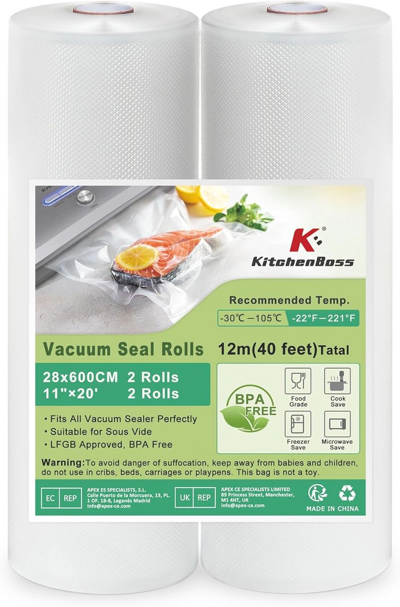 Vacuümfolie Rollen voor Sous-Vide en Vacuümmachines - BPA-vrij, Scheurvast en Kookvast