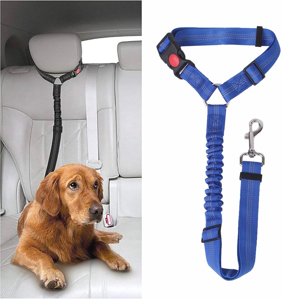 Verstelbare autogordel voor honden - gewatteerd kussen, duurzame nylon riem, autoveiligheidsbescherming