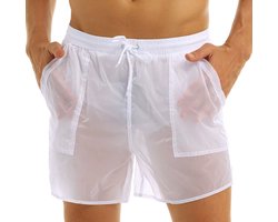 Semi Transparante Lingerie Broek - Heren - Korte Broek - Wit - Doorschijnend