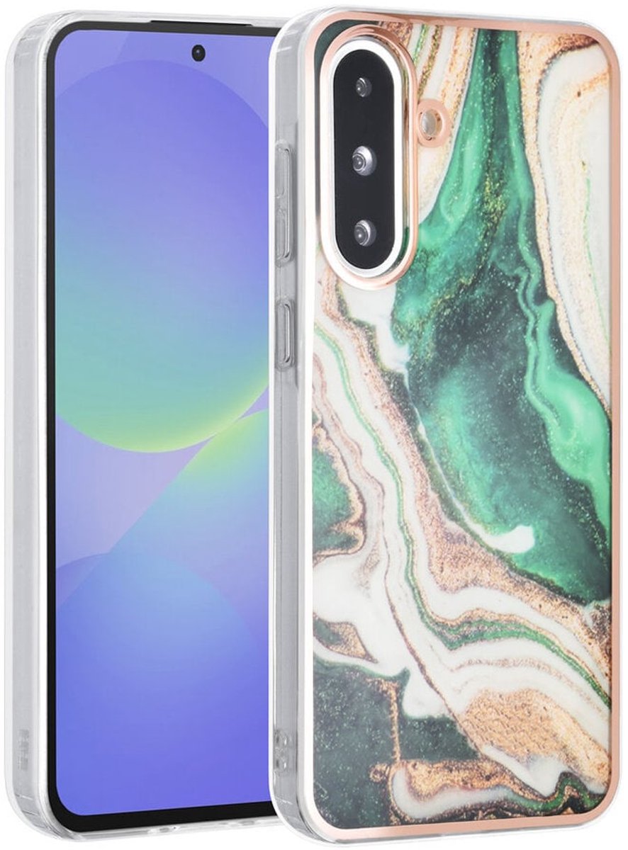 TUNIQ telefoonhoesje voor Samsung Galaxy A56 - Siliconen backcover - Marmer groen