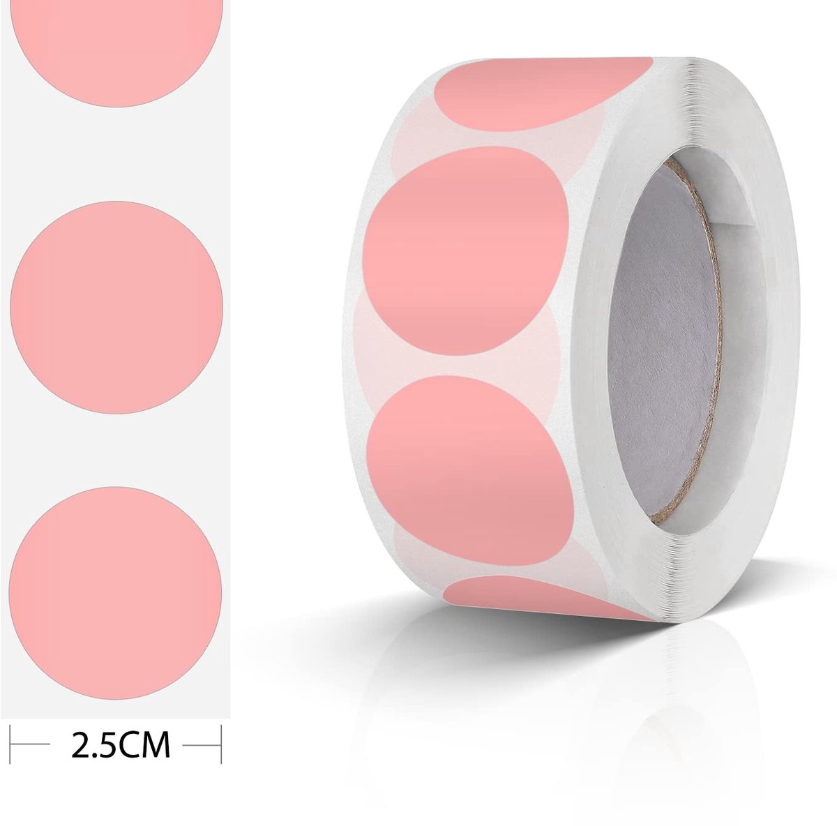 Winkrs - Stippen stickers op rol - Lichtroze 25MM - 500 Roze Ronde zelfklevende labels