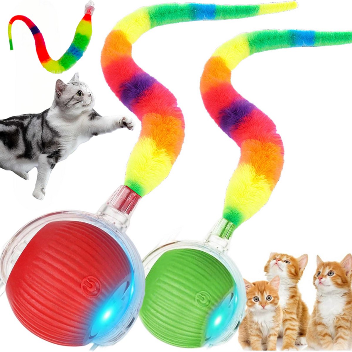 2 stuks – Interactief kattenspeelgoed – Rolbal – Hondenbal – Slimme, automatisch rollende huisdierbal – automatisch bewegend elektrisch kattenspeelgoed – Rood + Groen – Geschikt voor kittens en kleine honden – Een leuk cadeau voor kattenliefhebbers