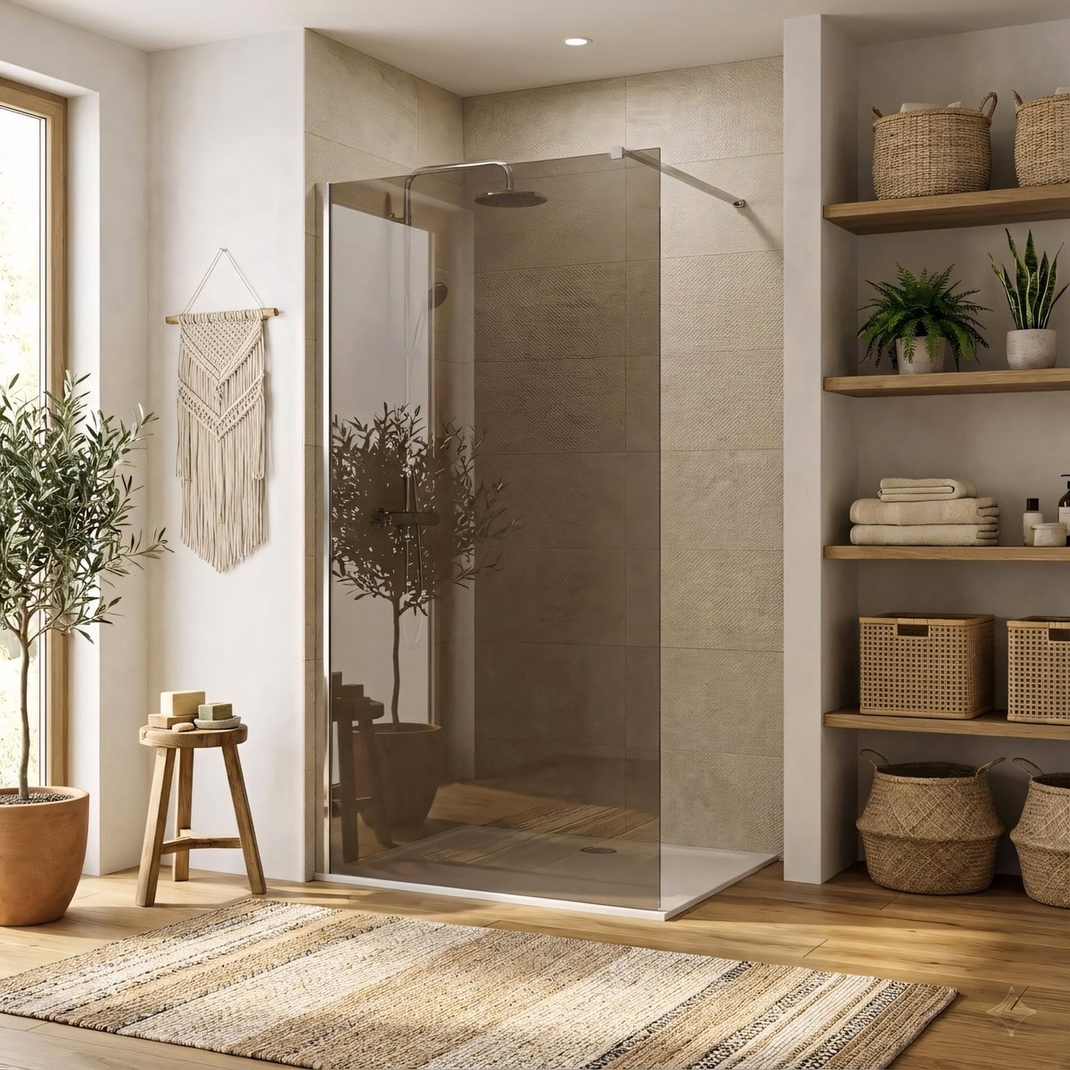 Rea Flexi Brown 90 - Rookbruin Glas 6 Mm - Douchewand - Chrome120X90X195Cm