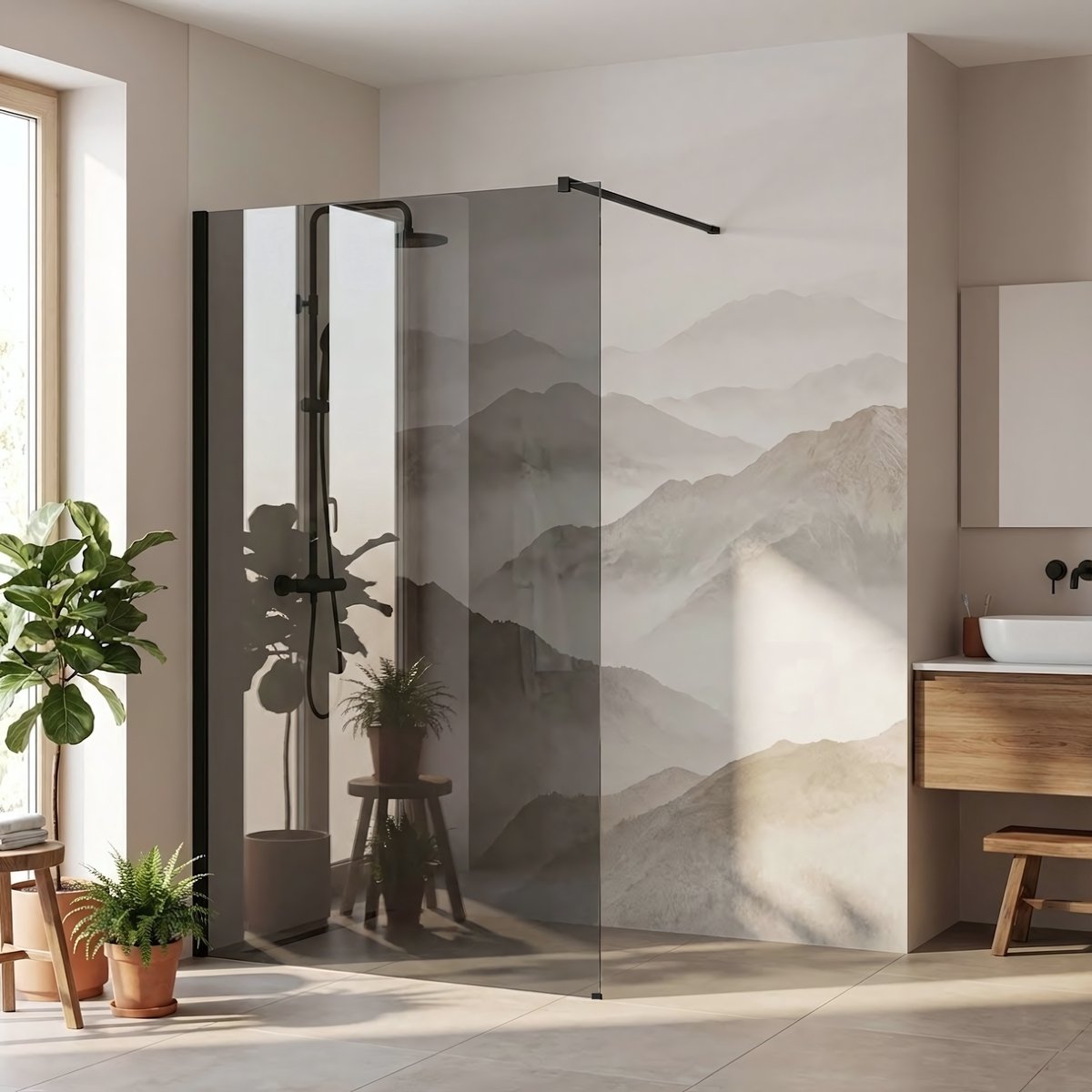 Rea Flexi Grey 90 - Gehard Glas 8 Mm (Grijs) - Douchewand - Zwart120X90X195Cm