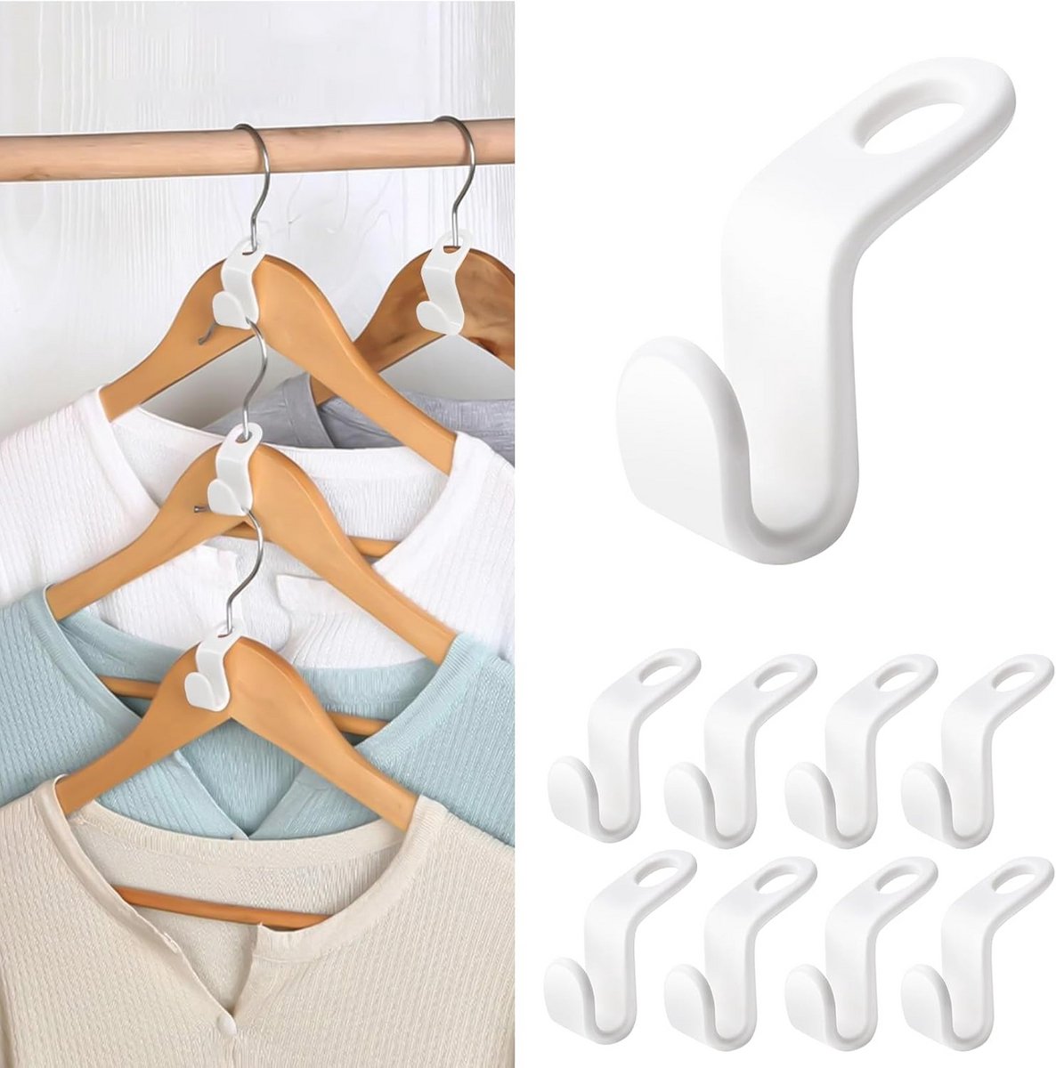 Ruimtebesparende Kleerhangers - 50 Stuks Kledinghanger Verbinders voor Kledingkast (Wit)