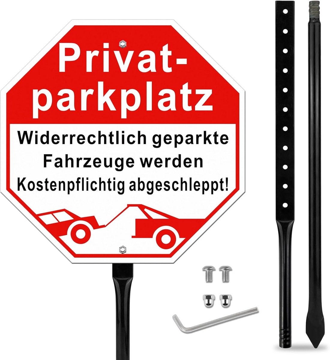 Privéparkeerplaatsbord met standaard - 30 x 30 cm - Duurzaam metaal, rood
