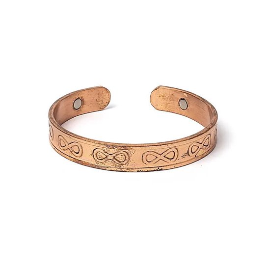 Bracelet en cuivre avec motif symbole infini et aimants.