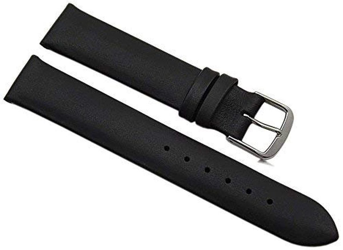 Zwart kalfsleer horlogeband 17 mm met zilverkleurige gesp