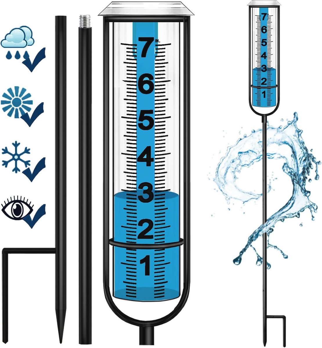 Vorstbestendige regenmeter voor buiten | Verstelbare watermeter voor tuin | Decoratieve regenmeter voor gazon