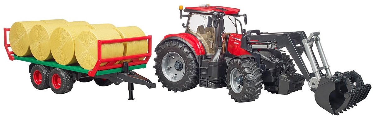 Bruder – Tracteur CASE IH Optum 300 CVX Avec Chargeur Et Remorque à Balles – 1/16