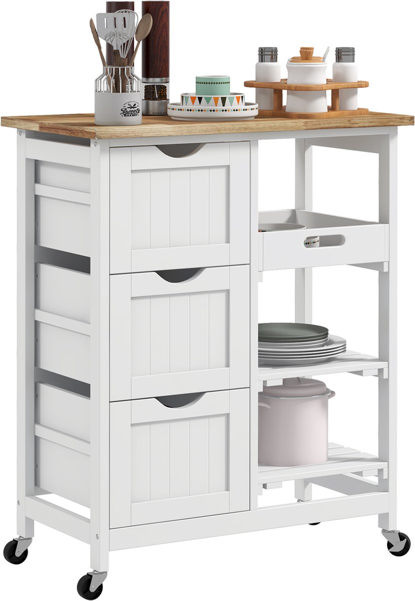 HOMCOM Keukenwagen - MDF - 67x37x85,5cm - Wit