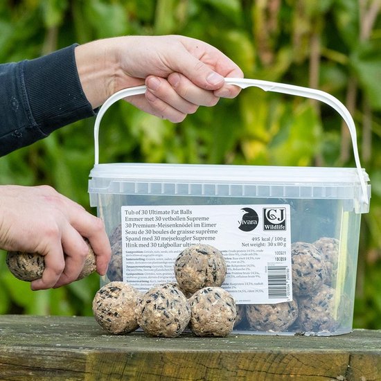 CJ Wildlife 30st Vetbollen voor Vogels - Aanbevolen door Vogelbescherming Nederland - Mezenbollen zonder Net - 80 gram per bol - Vogelvoer Buitenvogels - Energierijk Tuinvogelvoer