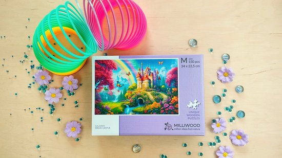 Milliwood - GA226 Houten Puzzel M Kasteel | 3D Puzzels bouwpakket | Hobby Speelgoed voor kinderen & volwassenen | Wanddecoratie Woonkamer | 150 stukjes 34x22.5cm | In luxe geschenkdoos