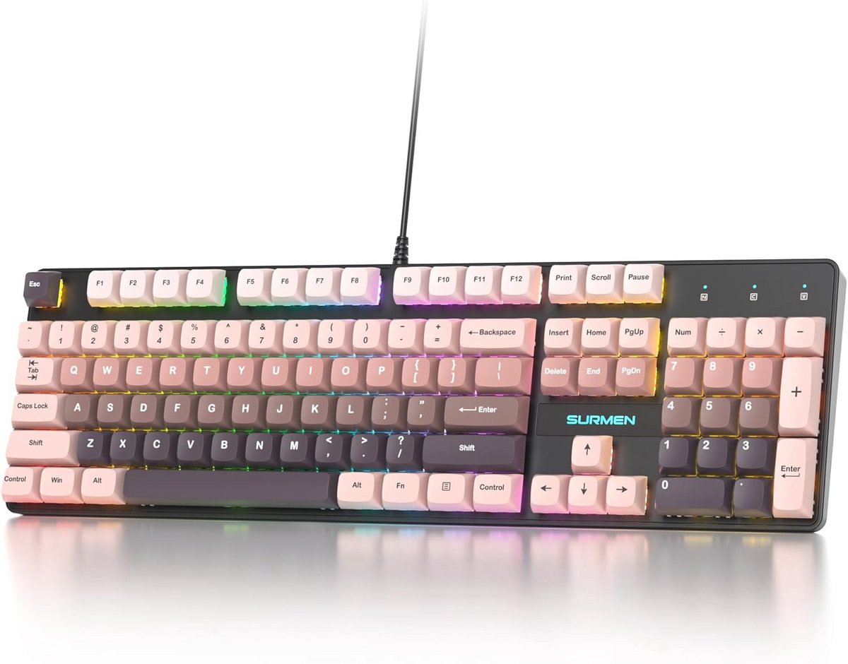 Volledig Grootte Mechanisch Toetsenbord met RGB Achtergrondverlichting - Gaming Toetsenbord met Numpad