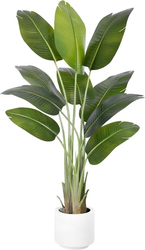 ZEEOZE Kunstmatige Paradijsvogelplant 180cm - Grote Nepplant Met Witte Pot En 13 Bananenbladeren