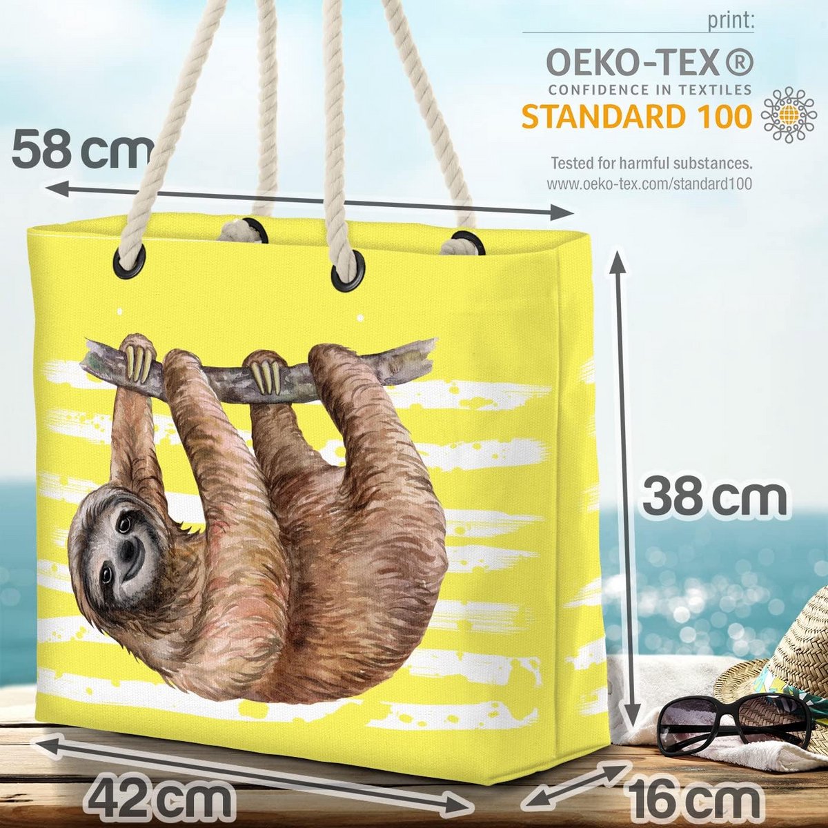 XXL Strandtas Shopper met Safari Print Blauw 58x38x16 cm 23L