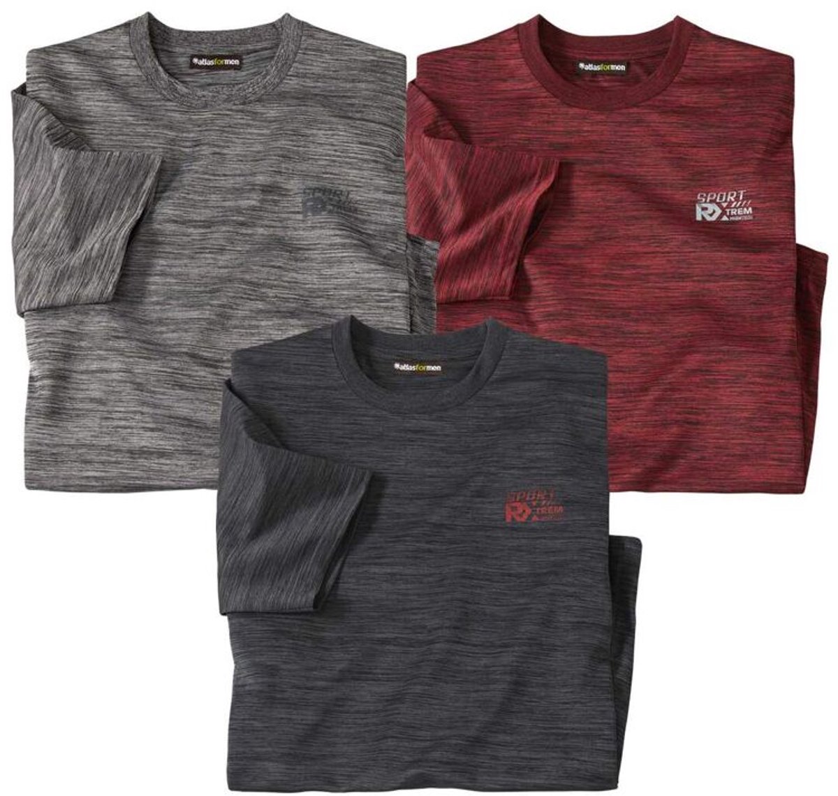 ATLAS FOR MEN - Set van 3 sportieve T-shirts - Heren - Verkrijgbaar in grote maten - M