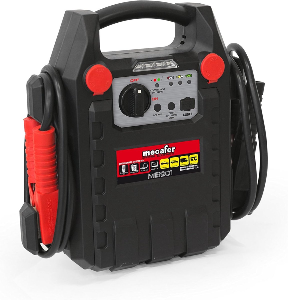 Krachtige Lithium Accubooster Startkabel met USB Oplader en LED-lamp