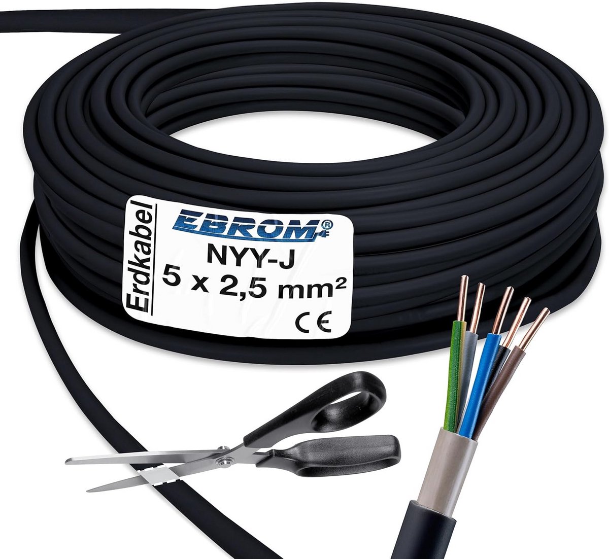 Krachtstroomkabel NYY-J 5x2.5mm² Zwart Per Meter - Geschikt voor Binnen en Buiten