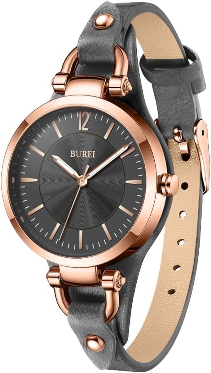 Elegant dames horloge met leren band en kwarts uurwerk