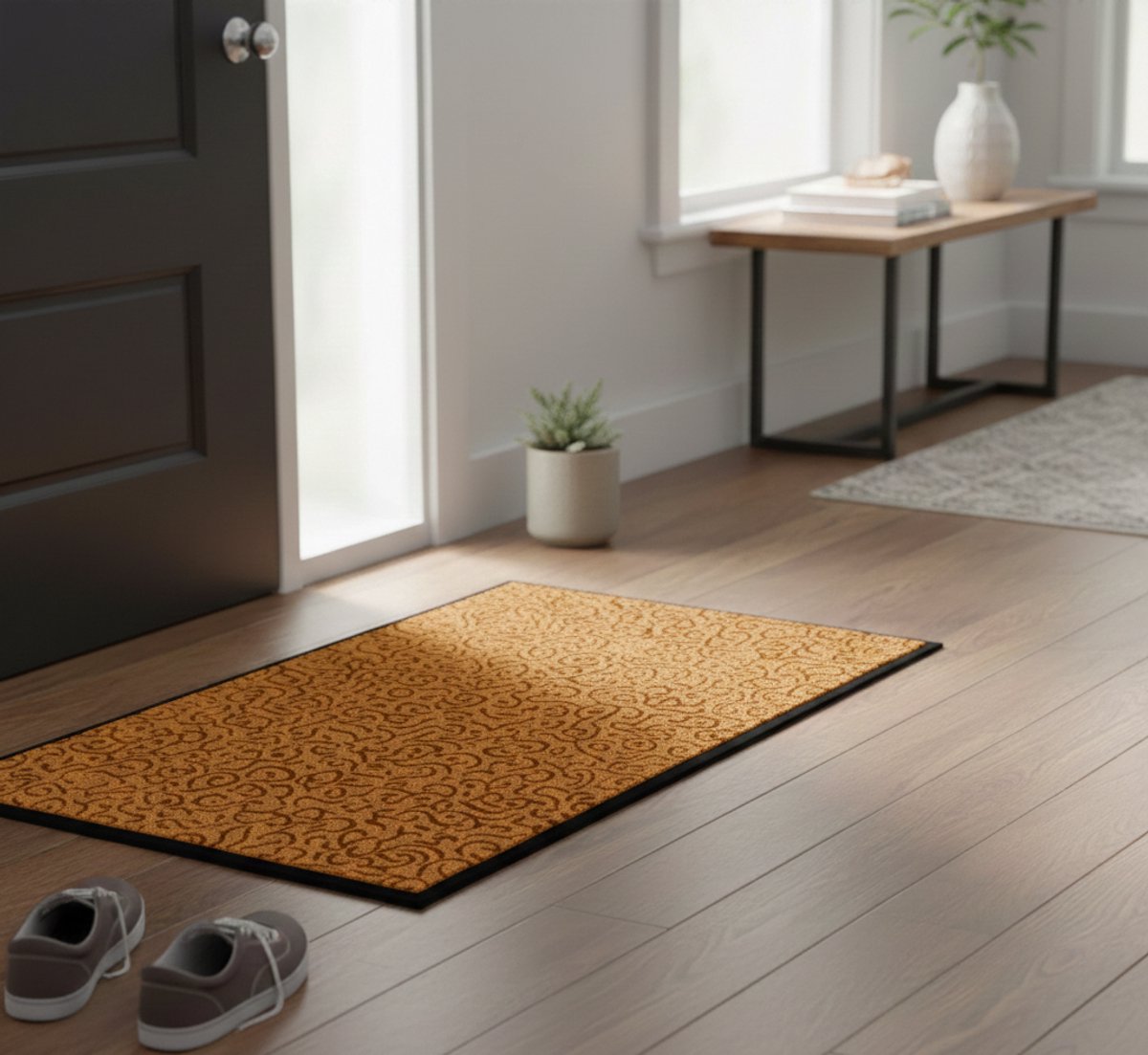 FLOORDIREKT Deurmat Brasilia - Wasbare & Krachtige Vuilvangmat - Beige 90 x 150 cm - Voor Binnen & Buiten - Vuilafstotende Mat met Antislip Achterkant - Verkrijgbaar in 4 Kleuren & 3 Maten