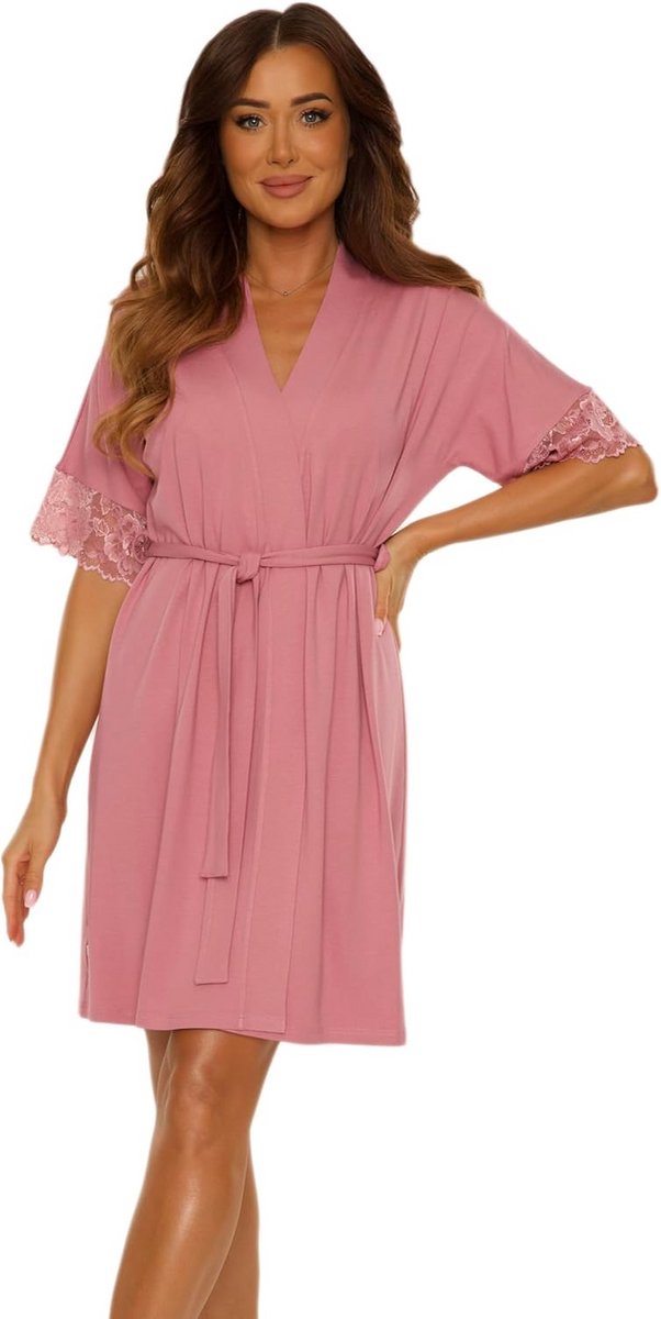 Elegante Badjas voor Dames van Fijne Viscose met Kant - Knie-lang